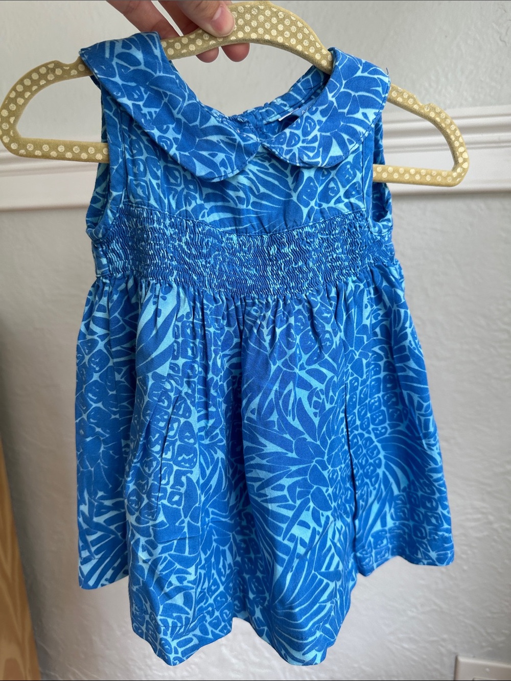 Blue Tropic Print Smocked dress